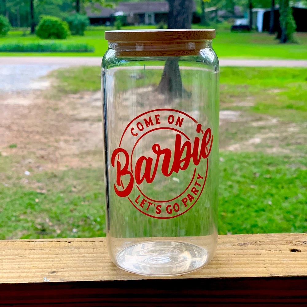 Glass cup with bamboo lid & straw